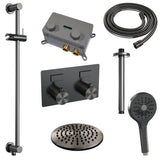 BRAUER Gunmetal Edition thermostatische inbouw regendouche met drukknoppen SET 71 met 20 cm douchekop en plafondarm en 3-standen handdouche en doucheslang en geïntegreerde glijstang gunmetal geborsteld PVD