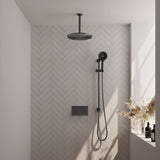 BRAUER Gunmetal Edition thermostatische inbouw regendouche met drukknoppen SET 72 met 30 cm douchekop en plafondarm en 3-standen handdouche en doucheslang en geïntegreerde glijstang gunmetal geborsteld PVD