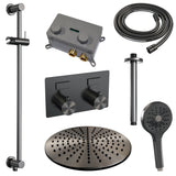 BRAUER Gunmetal Edition thermostatische inbouw regendouche met drukknoppen SET 72 met 30 cm douchekop en plafondarm en 3-standen handdouche en doucheslang en geïntegreerde glijstang gunmetal geborsteld PVD