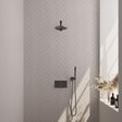 BRAUER Gunmetal Carving thermostatische inbouw regendouche met drukknoppen SET 49 met 20 cm douchekop en rechte muurarm en staaf handdouche en doucheslang en wandaansluitbocht gunmetal geborsteld PVD