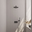 BRAUER Gunmetal Carving thermostatische inbouw regendouche met drukknoppen SET 50 met 30 cm douchekop en rechte muurarm en staaf handdouche en doucheslang en wandaansluitbocht gunmetal geborsteld PVD