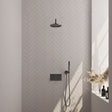BRAUER Gunmetal Carving thermostatische inbouw regendouche met drukknoppen SET 51 met 20 cm douchekop en gebogen muurarm en staaf handdouche en doucheslang en wandaansluitbocht gunmetal geborsteld PVD