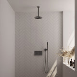 BRAUER Gunmetal Carving thermostatische inbouw regendouche met drukknoppen SET 53 met 20 cm douchekop en plafondarm en staaf handdouche en doucheslang en wandaansluitbocht gunmetal geborsteld PVD