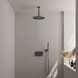 BRAUER Gunmetal Carving thermostatische inbouw regendouche met drukknoppen SET 54 met 30 cm douchekop en plafondarm en staaf handdouche en doucheslang en wandaansluitbocht gunmetal geborsteld PVD