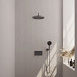 BRAUER Gunmetal Carving thermostatische inbouw regendouche met drukknoppen SET 58 met 30 cm douchekop en gebogen muurarm en 3-standen handdouche en doucheslang en wandaansluitbocht gunmetal geborsteld PVD