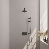 BRAUER Gunmetal Carving thermostatische inbouw regendouche met drukknoppen SET 61 met 20 cm douchekop en rechte muurarm en staaf handdouche en doucheslang en geïntegreerde glijstang gunmetal geborsteld PVD