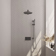 BRAUER Gunmetal Carving thermostatische inbouw regendouche met drukknoppen SET 62 met 30 cm douchekop en rechte muurarm en staaf handdouche en doucheslang en geïntegreerde glijstang gunmetal geborsteld PVD