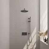 BRAUER Gunmetal Carving thermostatische inbouw regendouche met drukknoppen SET 64 met 30 cm douchekop en gebogen muurarm en staaf handdouche en doucheslang en geïntegreerde glijstang gunmetal geborsteld PVD