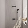 BRAUER Gunmetal Carving thermostatische inbouw regendouche met drukknoppen SET 68 met 30 cm douchekop en rechte muurarm en 3-standen handdouche en doucheslang en geïntegreerde glijstang gunmetal geborsteld PVD