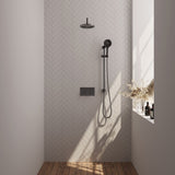 BRAUER Gunmetal Carving thermostatische inbouw regendouche met drukknoppen SET 69 met 20 cm douchekop en gebogen muurarm en 3-standen handdouche en doucheslang en geïntegreerde glijstang gunmetal geborsteld PVD