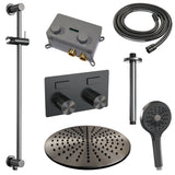 BRAUER Gunmetal Carving thermostatische inbouw regendouche met drukknoppen SET 72 met 30 cm douchekop en plafondarm en 3-standen handdouche en doucheslang en geïntegreerde glijstang gunmetal geborsteld PVD