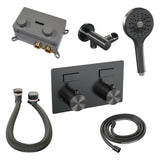 BRAUER Gunmetal Edition thermostatische inbouw badkraan met drukknoppen SET 04 met badvulcombinatie en 3-standen handdouche en doucheslang en wandaansluitbocht gunmetal geborsteld PVD 5-GM-209
