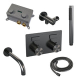 BRAUER Gunmetal Edition thermostatische inbouw badkraan met drukknoppen SET 03 met uitloop en staaf handdouche en doucheslang en wandaansluitbocht gunmetal geborsteld PVD 5-GM-210