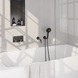 BRAUER Gunmetal Edition thermostatische inbouw badkraan met drukknoppen SET 04 met uitloop en 3-standen handdouche en doucheslang en wandaansluitbocht gunmetal geborsteld PVD 5-GM-211
