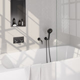 BRAUER Gunmetal Edition thermostatische inbouw badkraan met drukknoppen SET 04 met uitloop en 3-standen handdouche en doucheslang en wandaansluitbocht gunmetal geborsteld PVD 5-GM-211