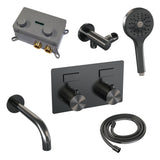 BRAUER Gunmetal Edition thermostatische inbouw badkraan met drukknoppen SET 04 met uitloop en 3-standen handdouche en doucheslang en wandaansluitbocht gunmetal geborsteld PVD 5-GM-211