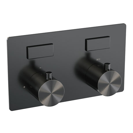 BRAUER Gunmetal Edition thermostatische inbouw badkraan met drukknoppen SET 04 met uitloop en 3-standen handdouche en doucheslang en wandaansluitbocht gunmetal geborsteld PVD 5-GM-211