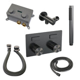 BRAUER Gunmetal Carving thermostatische inbouw badkraan met drukknoppen SET 03 met badvulcombinatie en staaf handdouche en doucheslang en wandaansluitbocht gunmetal geborsteld PVD 5-GM-212