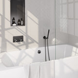 BRAUER Gunmetal Carving thermostatische inbouw badkraan met drukknoppen SET 03 met badvulcombinatie en staaf handdouche en doucheslang en wandaansluitbocht gunmetal geborsteld PVD 5-GM-212