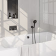 BRAUER Gunmetal Carving thermostatische inbouw badkraan met drukknoppen SET 04 met badvulcombinatie en 3-standen handdouche en doucheslang en wandaansluitbocht gunmetal geborsteld PVD 5-GM-213
