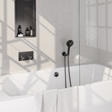 BRAUER Gunmetal Carving thermostatische inbouw badkraan met drukknoppen SET 04 met badvulcombinatie en 3-standen handdouche en doucheslang en wandaansluitbocht gunmetal geborsteld PVD 5-GM-213