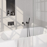 BRAUER Gunmetal Carving thermostatische inbouw badkraan met drukknoppen SET 03 met uitloop en staaf handdouche en doucheslang en wandaansluitbocht gunmetal geborsteld PVD 5-GM-214