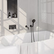BRAUER Gunmetal Carving thermostatische inbouw badkraan met drukknoppen SET 04 met uitloop en 3-standen handdouche en doucheslang en wandaansluitbocht gunmetal geborsteld PVD 5-GM-215