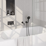 BRAUER Gunmetal Carving thermostatische inbouw badkraan met drukknoppen SET 04 met uitloop en 3-standen handdouche en doucheslang en wandaansluitbocht gunmetal geborsteld PVD 5-GM-215