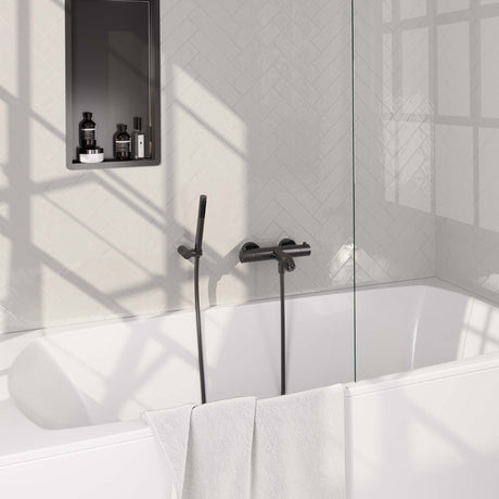 BRAUER Gunmetal Edition opbouw baddouche thermostaatkraan SET 03 met wandhouder en staaf handdouche en doucheslang gunmetal geborsteld PVD 5-GM-232