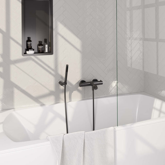 BRAUER Gunmetal Edition opbouw baddouche thermostaatkraan SET 03 met wandhouder en staaf handdouche en doucheslang gunmetal geborsteld PVD 5-GM-232