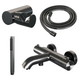 BRAUER Gunmetal Edition opbouw baddouche thermostaatkraan SET 03 met wandhouder en staaf handdouche en doucheslang gunmetal geborsteld PVD 5-GM-232