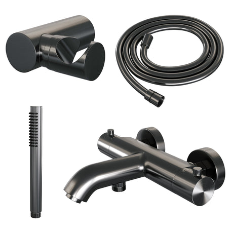 BRAUER Gunmetal Edition opbouw baddouche thermostaatkraan SET 03 met wandhouder en staaf handdouche en doucheslang gunmetal geborsteld PVD 5-GM-232