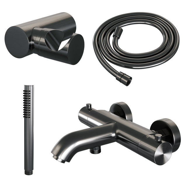 BRAUER Gunmetal Edition opbouw baddouche thermostaatkraan SET 03 met wandhouder en staaf handdouche en doucheslang gunmetal geborsteld PVD 5-GM-232