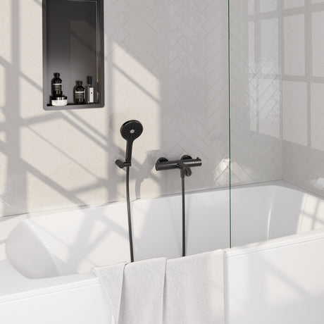 BRAUER Gunmetal Edition opbouw baddouche thermostaatkraan SET 04 met wandhouder en 3-standen handdouche en doucheslang gunmetal geborsteld PVD 5-GM-233