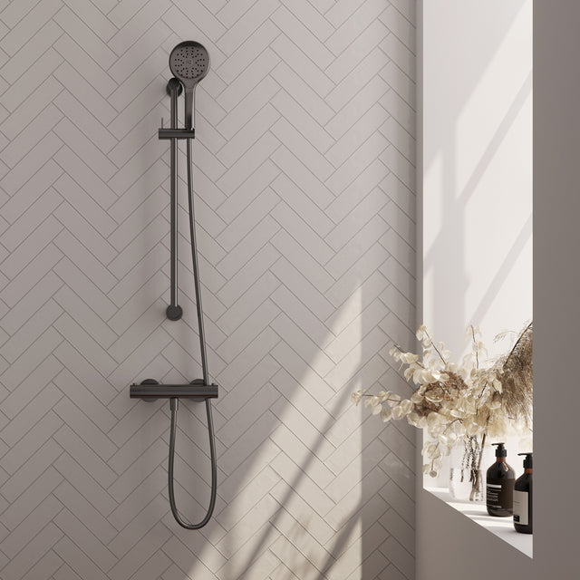 BRAUER Gunmetal Edition opbouw douche thermostaatkraan SET 02 met glijstang en 3-standen handdouche en doucheslang gunmetal geborsteld PVD 5-GM-236