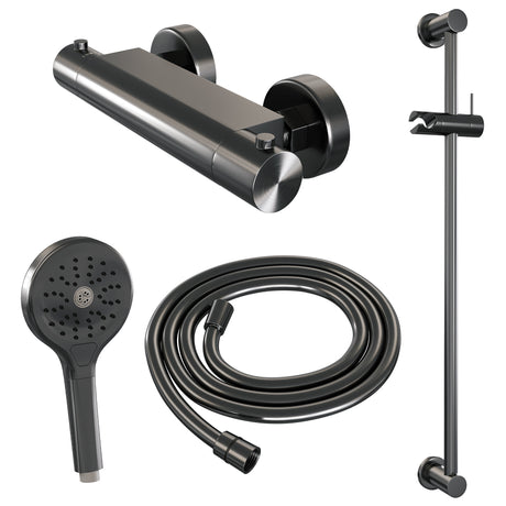 BRAUER Gunmetal Edition opbouw douche thermostaatkraan SET 02 met glijstang en 3-standen handdouche en doucheslang gunmetal geborsteld PVD 5-GM-236