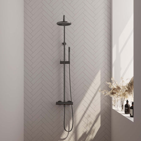 BRAUER Gunmetal Edition opbouw thermostatische regendouche SET 01 met 20 cm hoofddouche en staaf handdouche en doucheslang gunmetal geborsteld PVD 5-GM-239