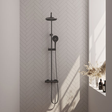 BRAUER Gunmetal Edition opbouw thermostatische regendouche SET 02 met 20 cm hoofddouche en 3-standen handdouche en doucheslang gunmetal geborsteld PVD 5-GM-240