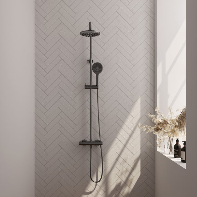 BRAUER Gunmetal Edition opbouw thermostatische regendouche SET 02 met 20 cm hoofddouche en 3-standen handdouche en doucheslang gunmetal geborsteld PVD 5-GM-240