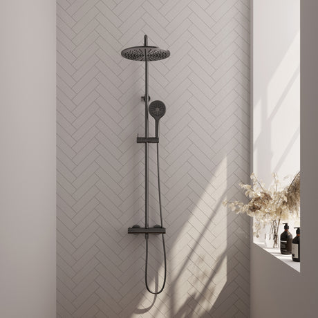BRAUER Gunmetal Edition opbouw thermostatische regendouche SET 04 met 30 cm hoofddouche en 3-standen handdouche en doucheslang gunmetal geborsteld PVD 5-GM-242