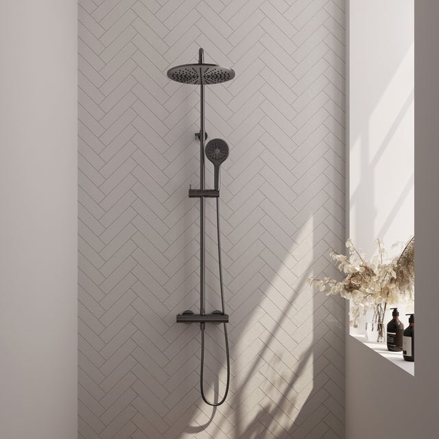 BRAUER Gunmetal Edition opbouw thermostatische regendouche SET 04 met 30 cm hoofddouche en 3-standen handdouche en doucheslang gunmetal geborsteld PVD 5-GM-242