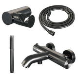 BRAUER Gunmetal Carving opbouw baddouche thermostaatkraan SET 03 met wandhouder en staaf handdouche en doucheslang gunmetal geborsteld PVD 5-GM-246