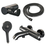 BRAUER Gunmetal Carving opbouw baddouche thermostaatkraan SET 04 met wandhouder en 3-standen handdouche en doucheslang gunmetal geborsteld PVD 5-GM-247