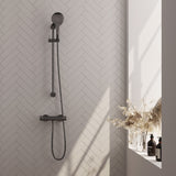 BRAUER Gunmetal Carving opbouw douche thermostaatkraan SET 02 met glijstang en 3-standen handdouche en doucheslang gunmetal geborsteld PVD 5-GM-250