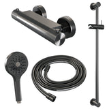 BRAUER Gunmetal Carving opbouw douche thermostaatkraan SET 02 met glijstang en 3-standen handdouche en doucheslang gunmetal geborsteld PVD 5-GM-250