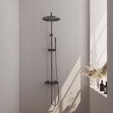 BRAUER Gunmetal Carving opbouw thermostatische regendouche SET 03 met 30 cm hoofddouche en staaf handdouche en doucheslang gunmetal geborsteld PVD 5-GM-255
