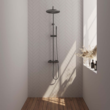 BRAUER Gunmetal Carving opbouw thermostatische regendouche SET 03 met 30 cm hoofddouche en staaf handdouche en doucheslang gunmetal geborsteld PVD 5-GM-255
