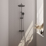 BRAUER Gunmetal Carving opbouw thermostatische regendouche SET 04 met 30 cm hoofddouche en 3-standen handdouche en doucheslang gunmetal geborsteld PVD 5-GM-256