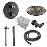 BRAUER Gunmetal Edition thermostatische inbouw regendouche 3-weg rond SET 78 met 30 cm douchekop en plafondarm en staaf handdouche en doucheslang en wandaansluitbocht gunmetal geborsteld PVD 5-GM-272