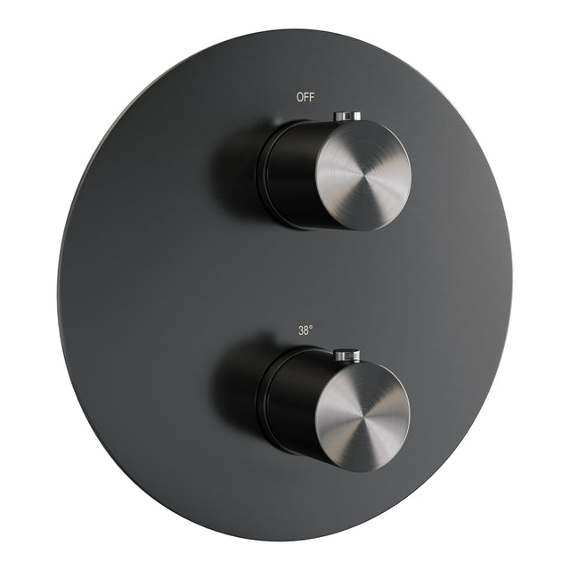 BRAUER Gunmetal Edition thermostatische inbouw regendouche 3-weg rond SET 87 met 20 cm douchekop en gebogen muurarm en staaf handdouche en doucheslang en geÃ¯ntegreerde glijstang gunmetal geborsteld PVD 5-GM-281